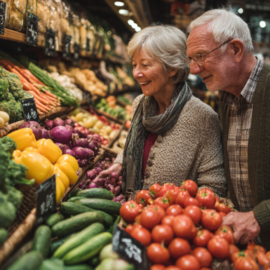 Літня пара готує здорову їжу разом